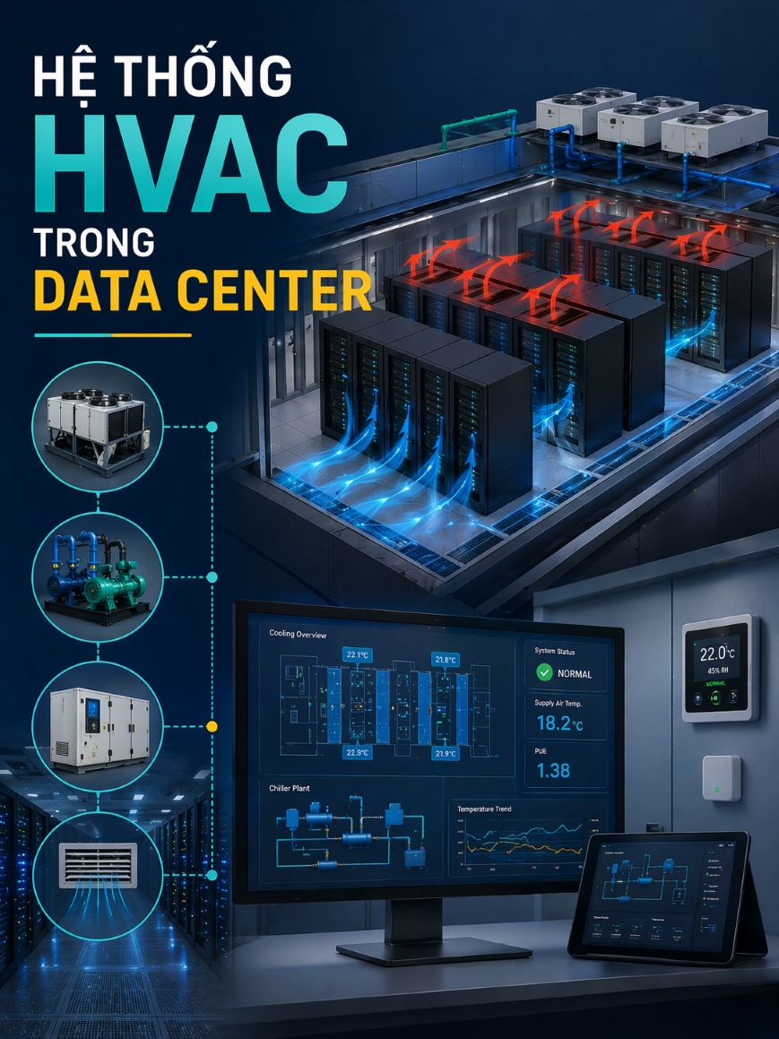 Hệ thống HVAC cho data center: Tiêu chuẩn ASHRAE & Giải pháp vận hành